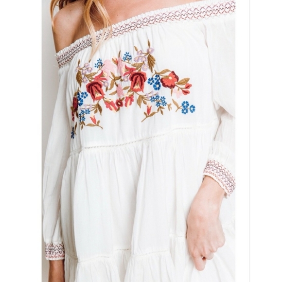 🤍Free People🤍Sunbeams Off-Shoulder Ivory Dress - Picture 3 of 3
